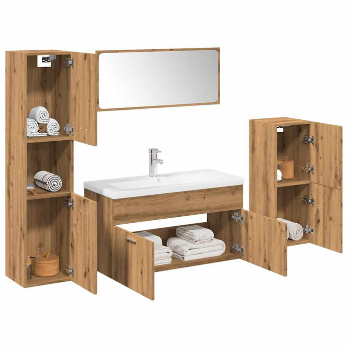 Set Mobili da Bagno 5 pz Rovere Artigianale Legno Multistrato 3328598