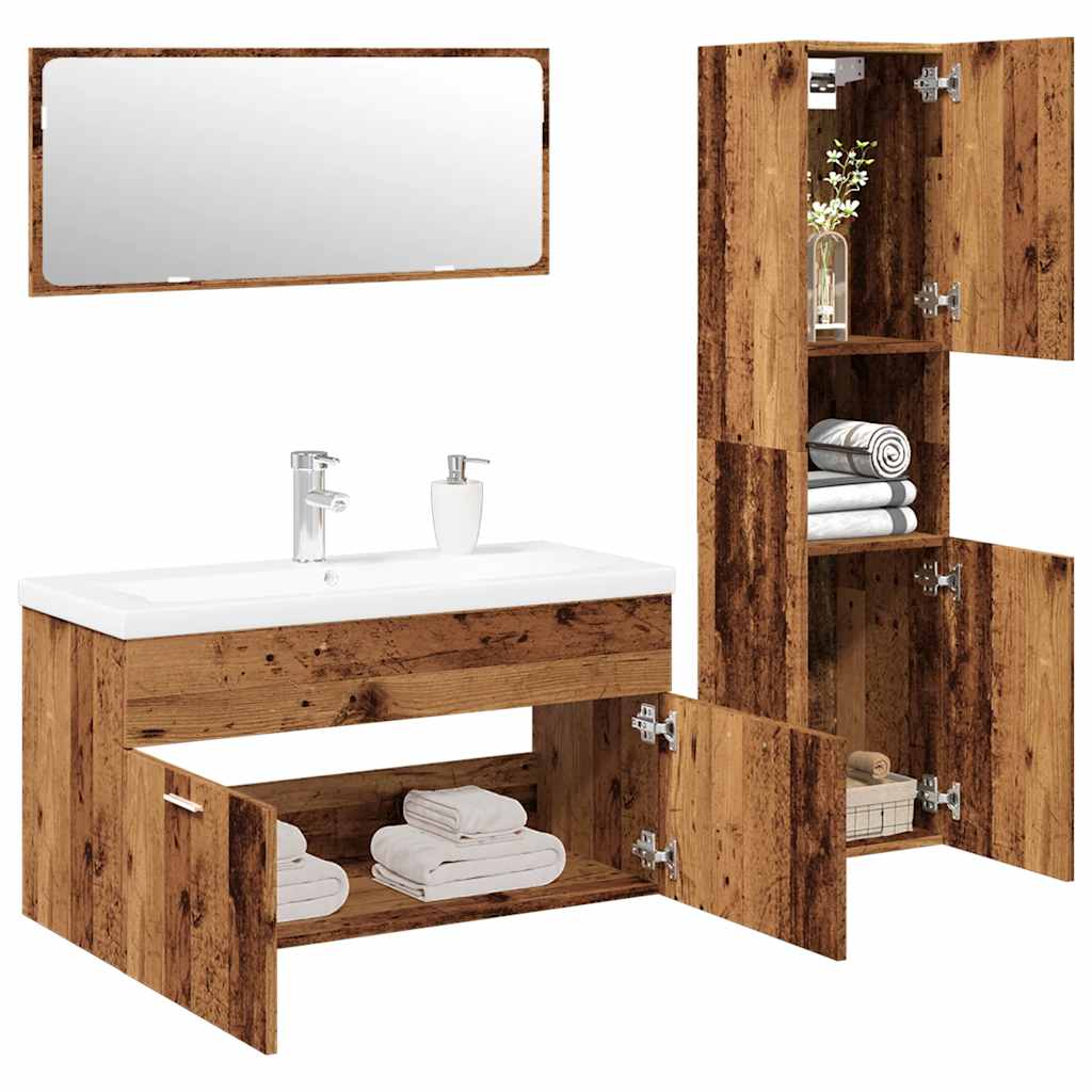 Set Mobili da Bagno 4 pz Legno Antico in Legno Multistrato 3328599