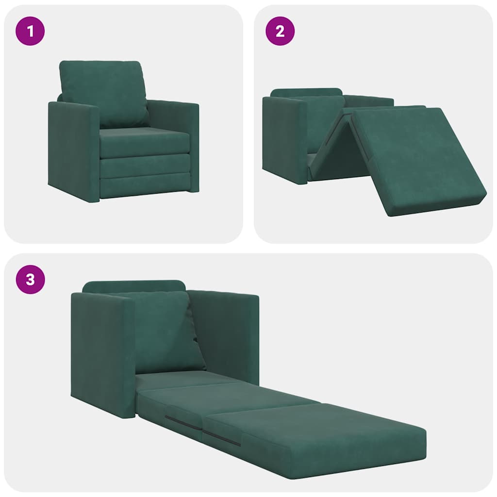 Divano Letto con cuscino Verde scuro 74 x 77 x 81 cm Velluto 4106616