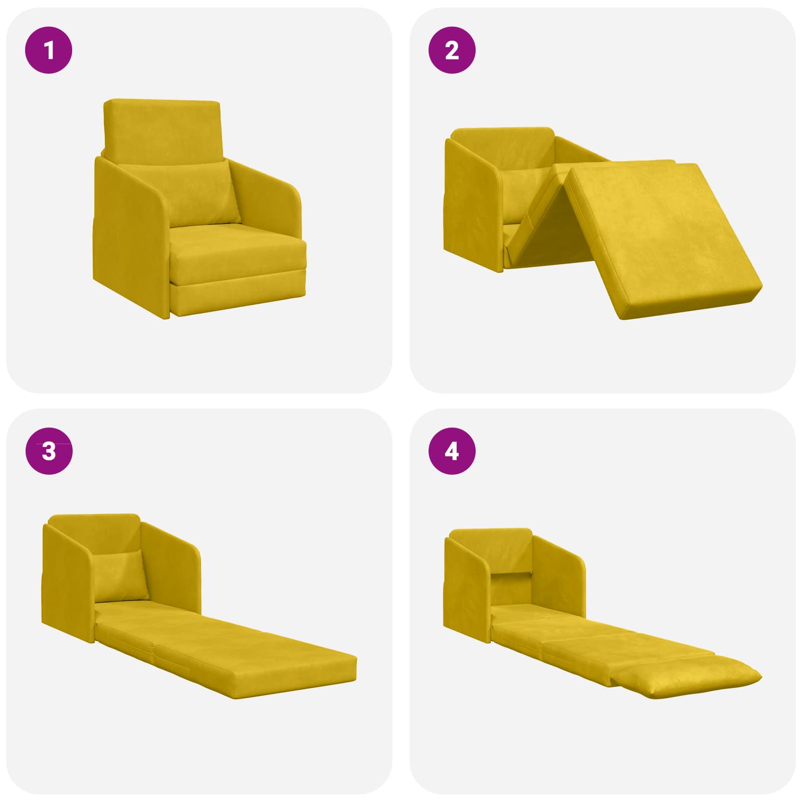 Divano letto Giallo 65 x 80 x 83 cm Velluto 4106653