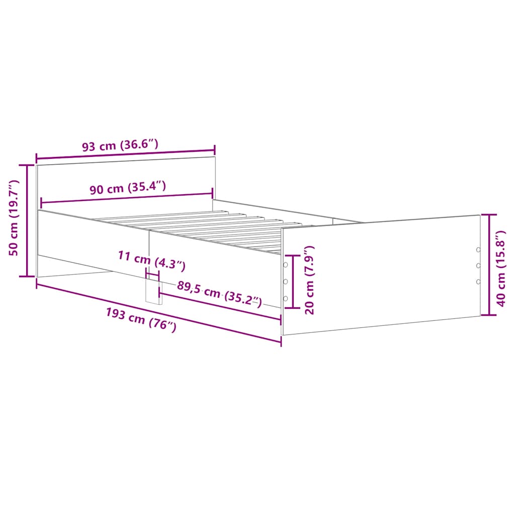 vidaXL Giroletto senza Materasso Legno Antico 90x190cm in Truciolato