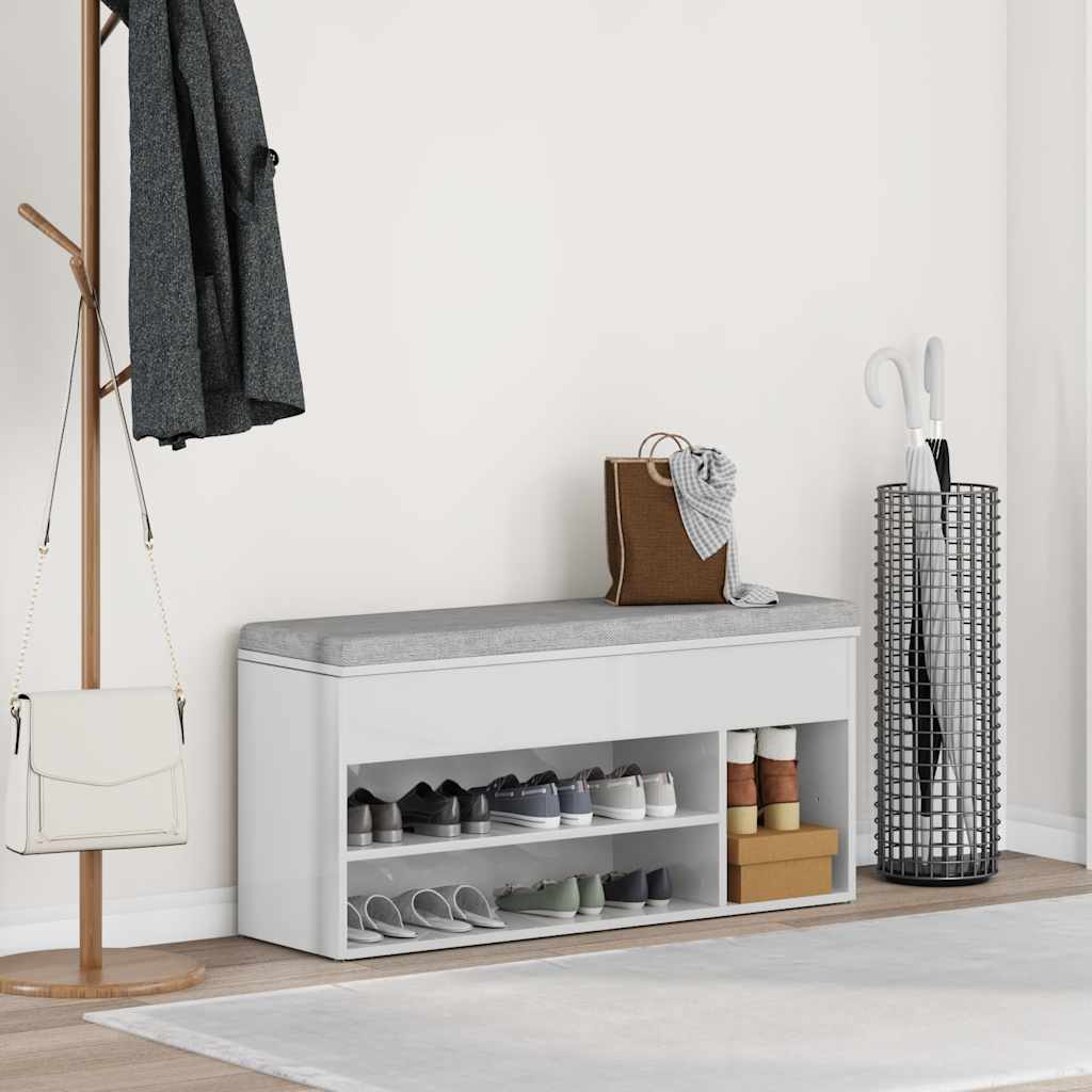 vidaXL Panca Porta Scarpe Bianco Lucido 102x30,5x45 cm Truciolato