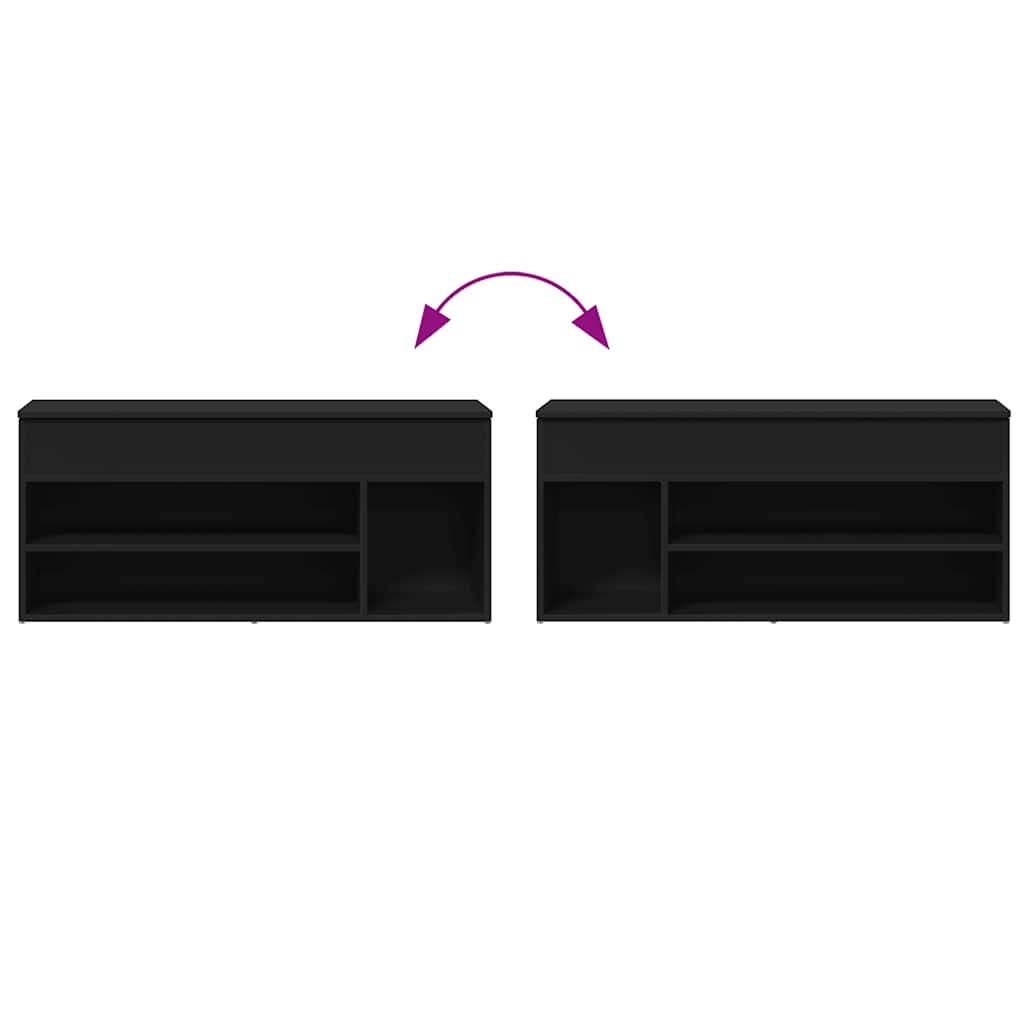 Panca Porta Scarpe Nera 102x30,5x45 cm in Legno Multistrato 862704