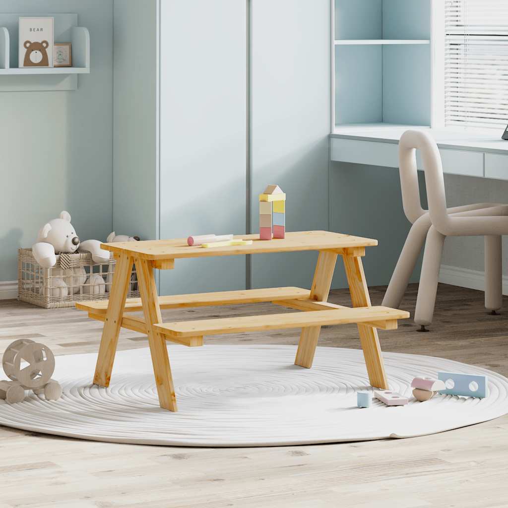 vidaXL Tavolo per Bambini con Panche IRUN 90x79,5x50 cm Legno Massello