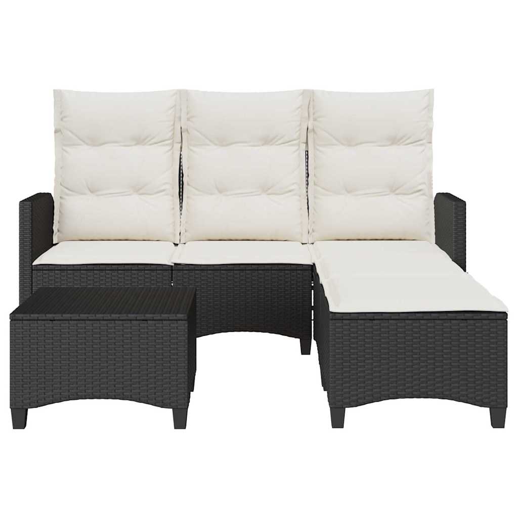Set Divani da Giardino 3 pz con Cuscini Forma L Polyrattan Nero