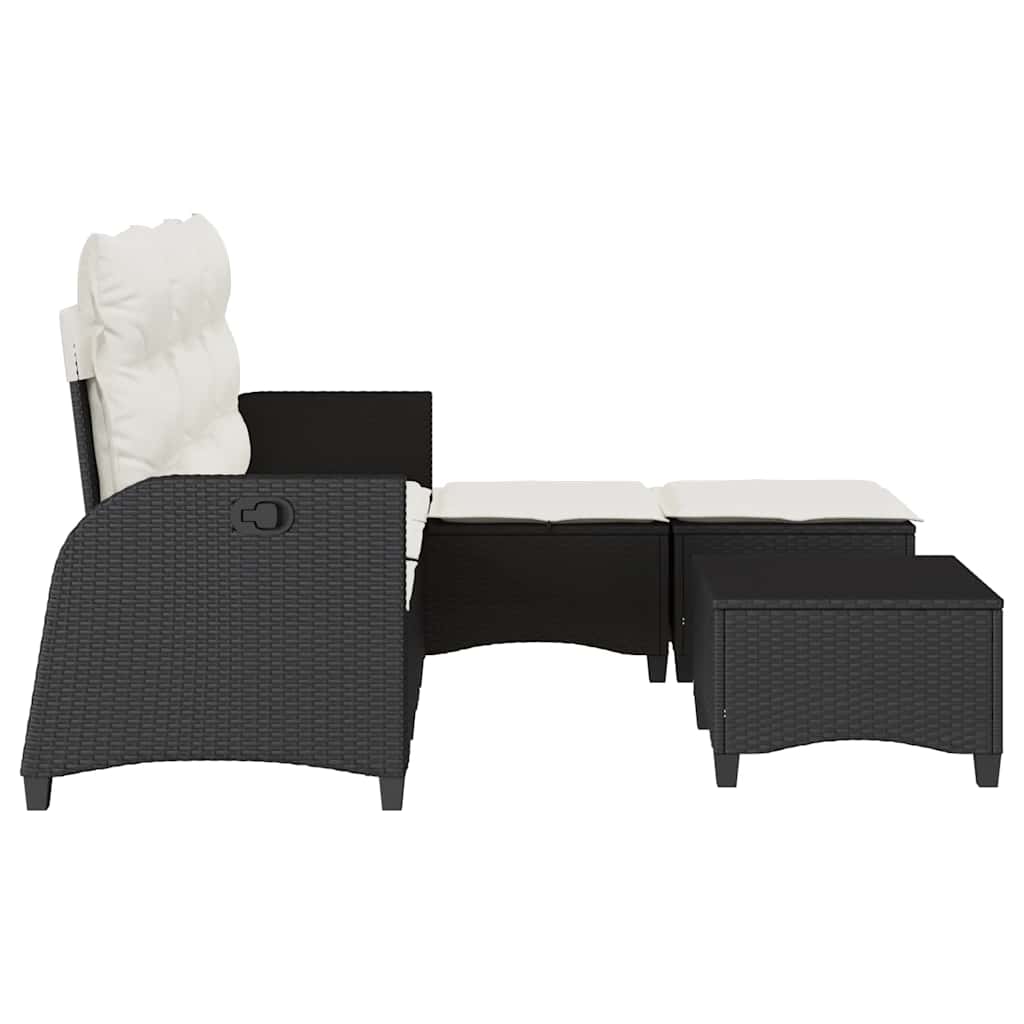 Set Divani da Giardino 3 pz con Cuscini Forma L Polyrattan Nero