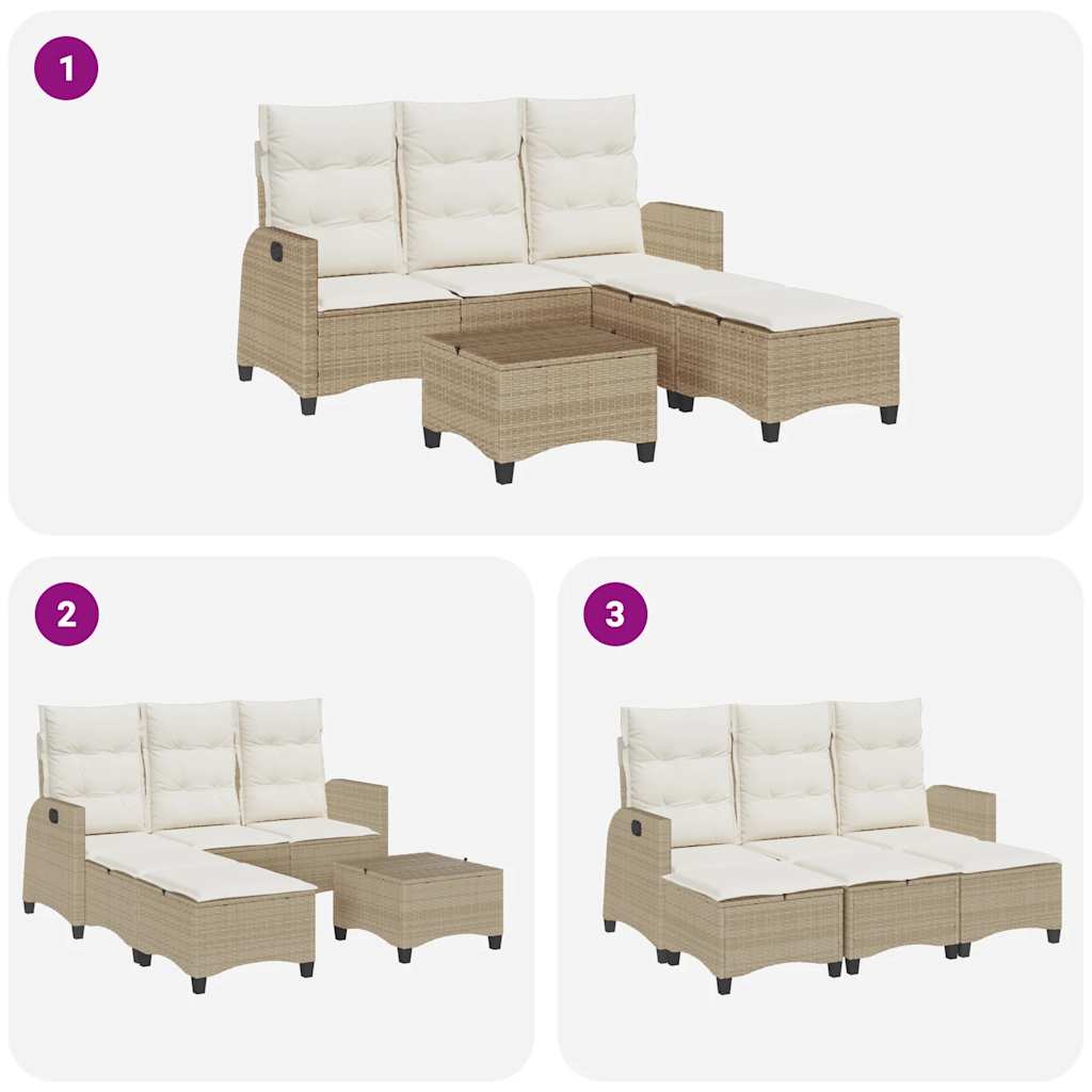 vidaXL Set Divano da Giardino 3 pz con Cuscini a L Beige in Polyrattan