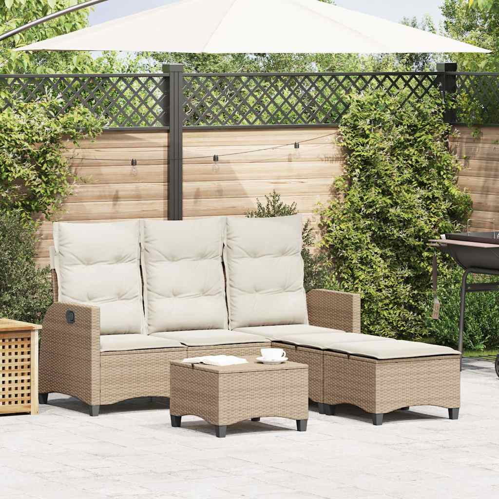 vidaXL Set Divano da Giardino 3 pz con Cuscini a L Beige in Polyrattan
