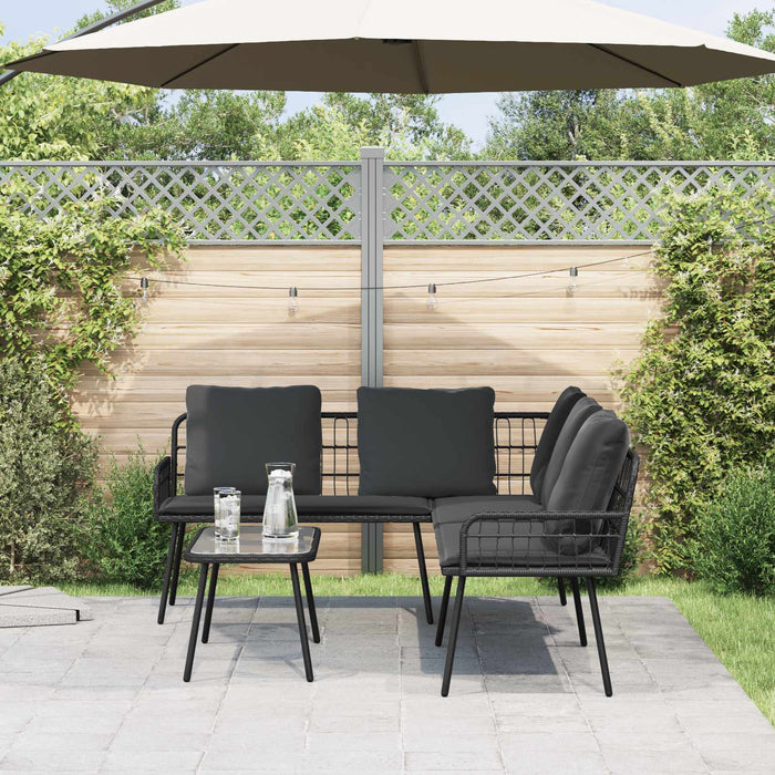 Set Divano da Giardino con cuscino 2 pz-Sofa da Giardino-Divanetto da esterno Nero polyrattan