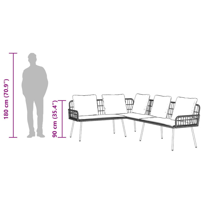 Set Divano da Giardino con cuscino 2 pz-Sofa da Giardino-Divanetto da esterno Nero polyrattan
