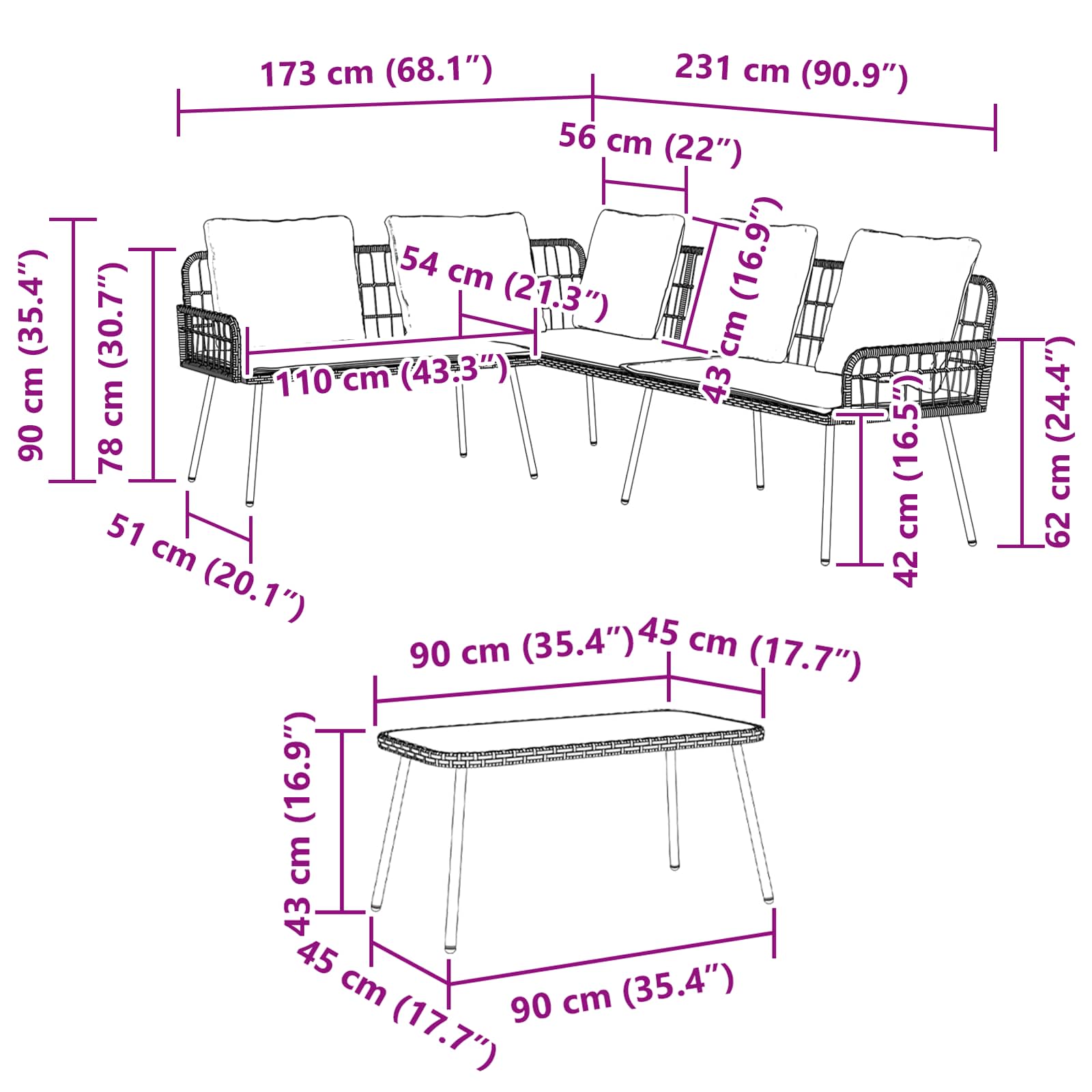 Set Divano da Giardino con cuscino 2 pz-Sofa da Giardino-Divanetto da esterno Nero polyrattan