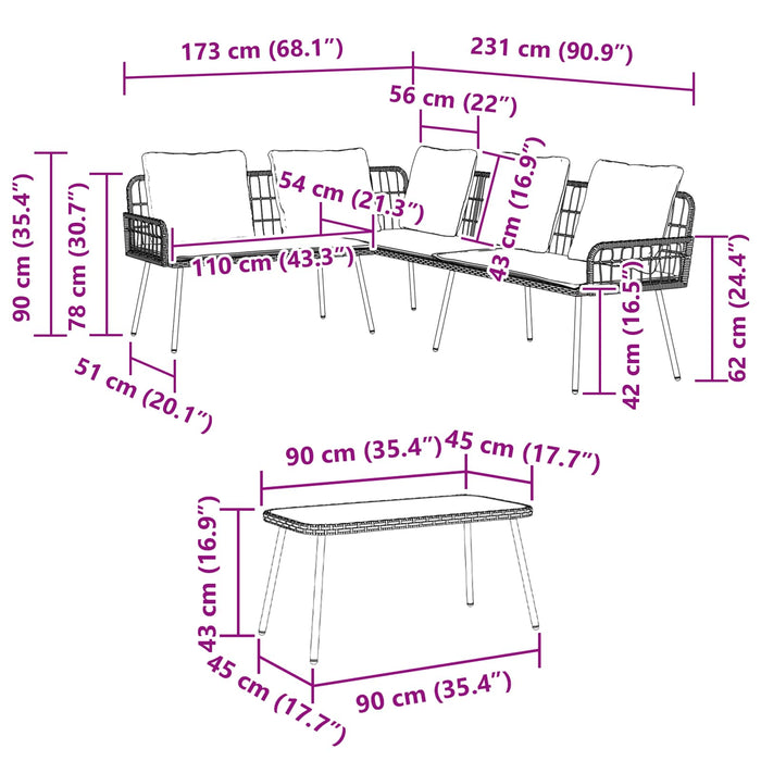 Set Divano da Giardino con cuscino 2 pz-Sofa da Giardino-Divanetto da esterno Nero polyrattan