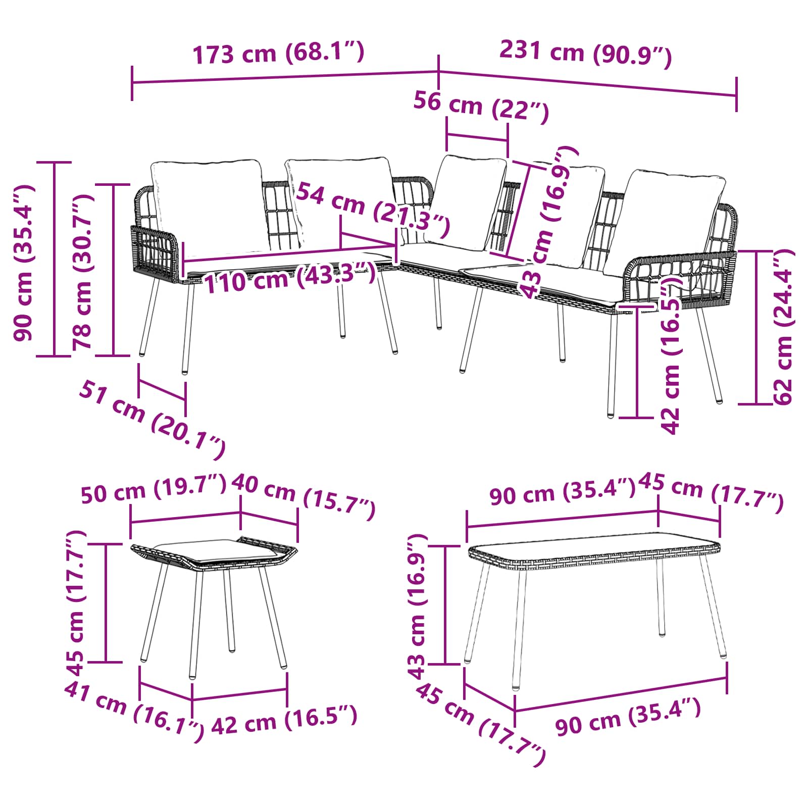 Set Divano da Giardino 4 pcs Naturale polyrattan 3328651