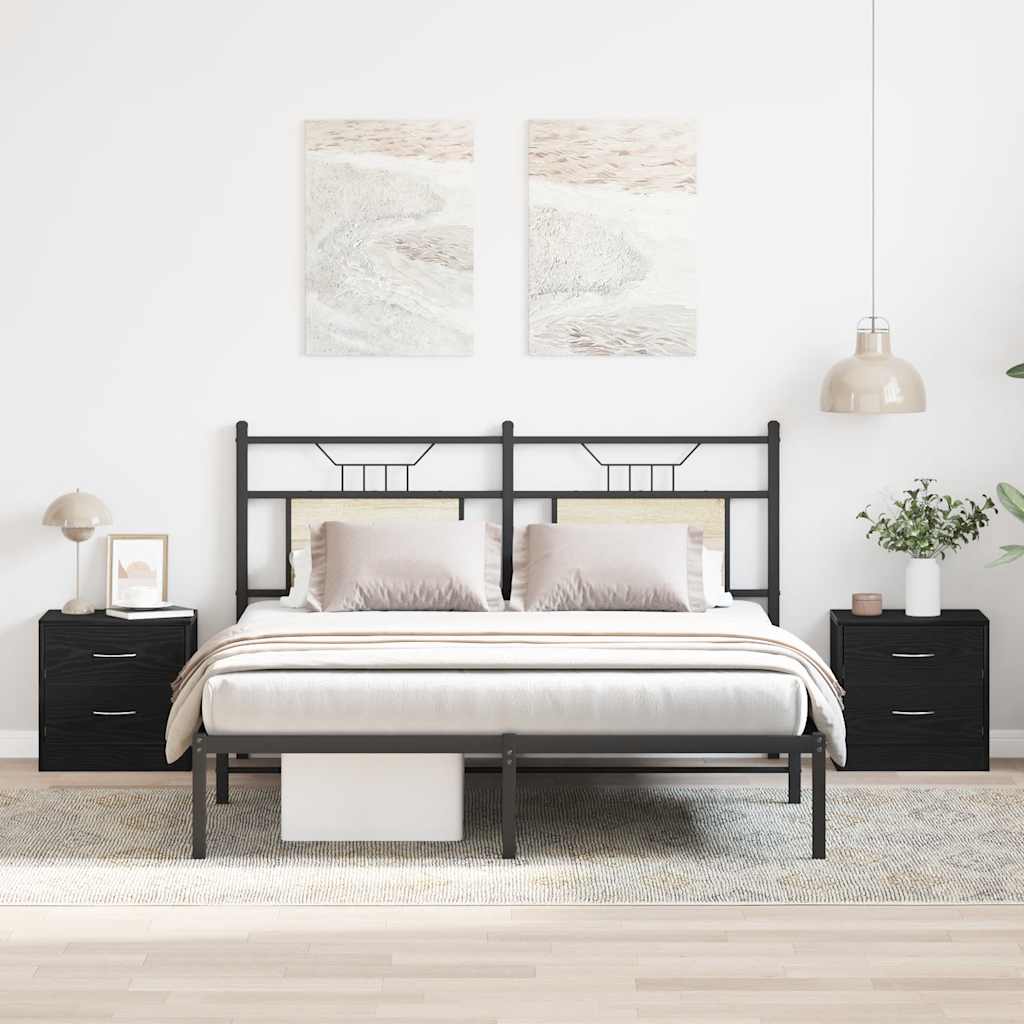 Comodini 2pz-Set di 2 Tavolino da notte Rovere Nero 40x30x40 cm in Legno Multistrato 183613