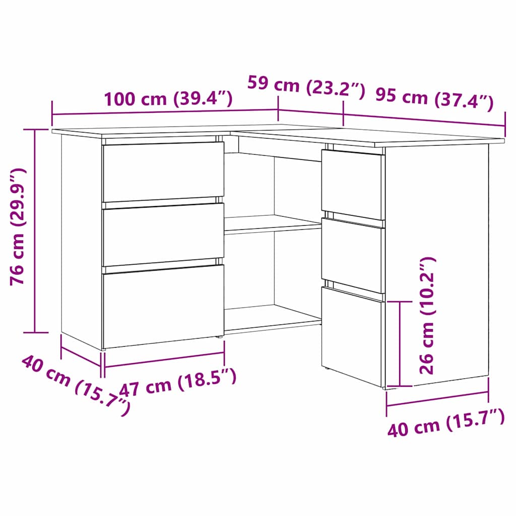 Scrivania ad angolo Rovere nero 145 x 100 x 76 cm 862006