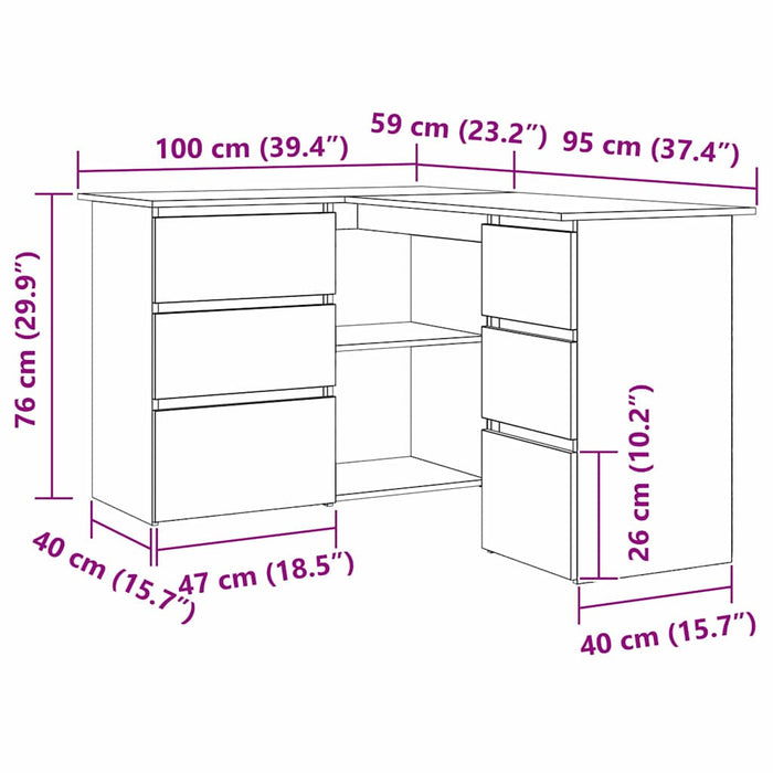 Scrivania ad angolo Rovere nero 145 x 100 x 76 cm 862006