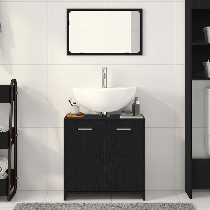 Mobile da Bagno con Specchio Rovere Nero in Legno Multistrato