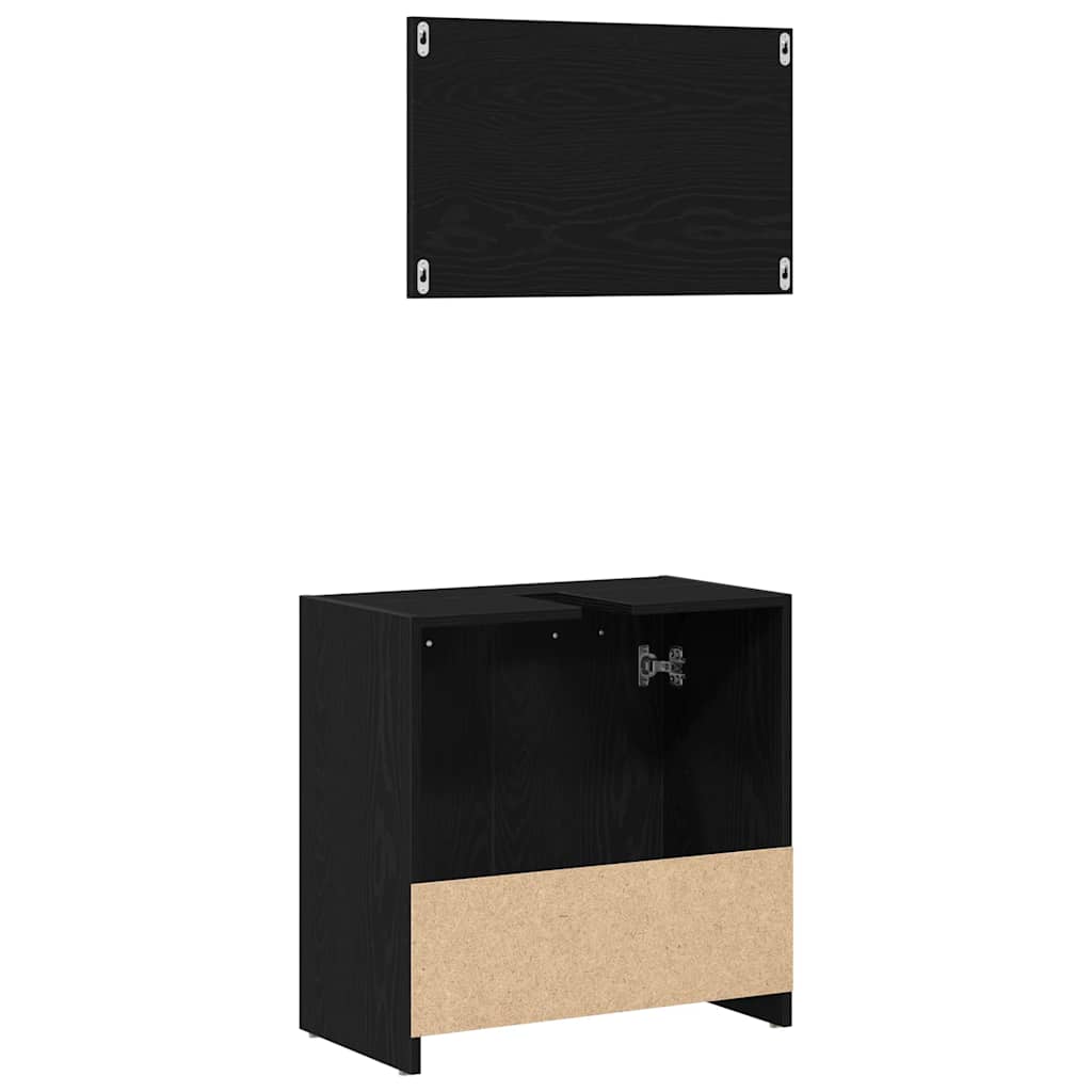 Mobile da Bagno con Specchio Rovere Nero in Legno Multistrato