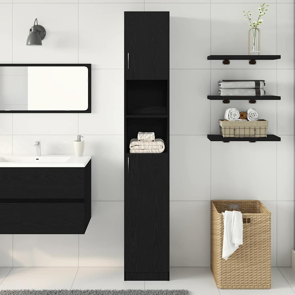 Mobile da Bagno Rovere Nero 32x25,5x190 cm in Legno Multistrato 862015