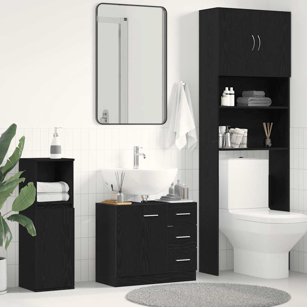 Mobile Lavabo Rovere Nero 63x30x54 cm in Legno Multistrato