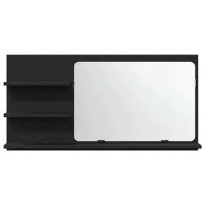 Mobiletto con Specchio per bagno-Armadietto a Specchio da Bagno Rovere Nero 90x11x45 cm in Legno Massello