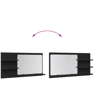 Mobiletto con Specchio per Bagno Rovere Nero 90x11x45 cm in Legno Massello 862029