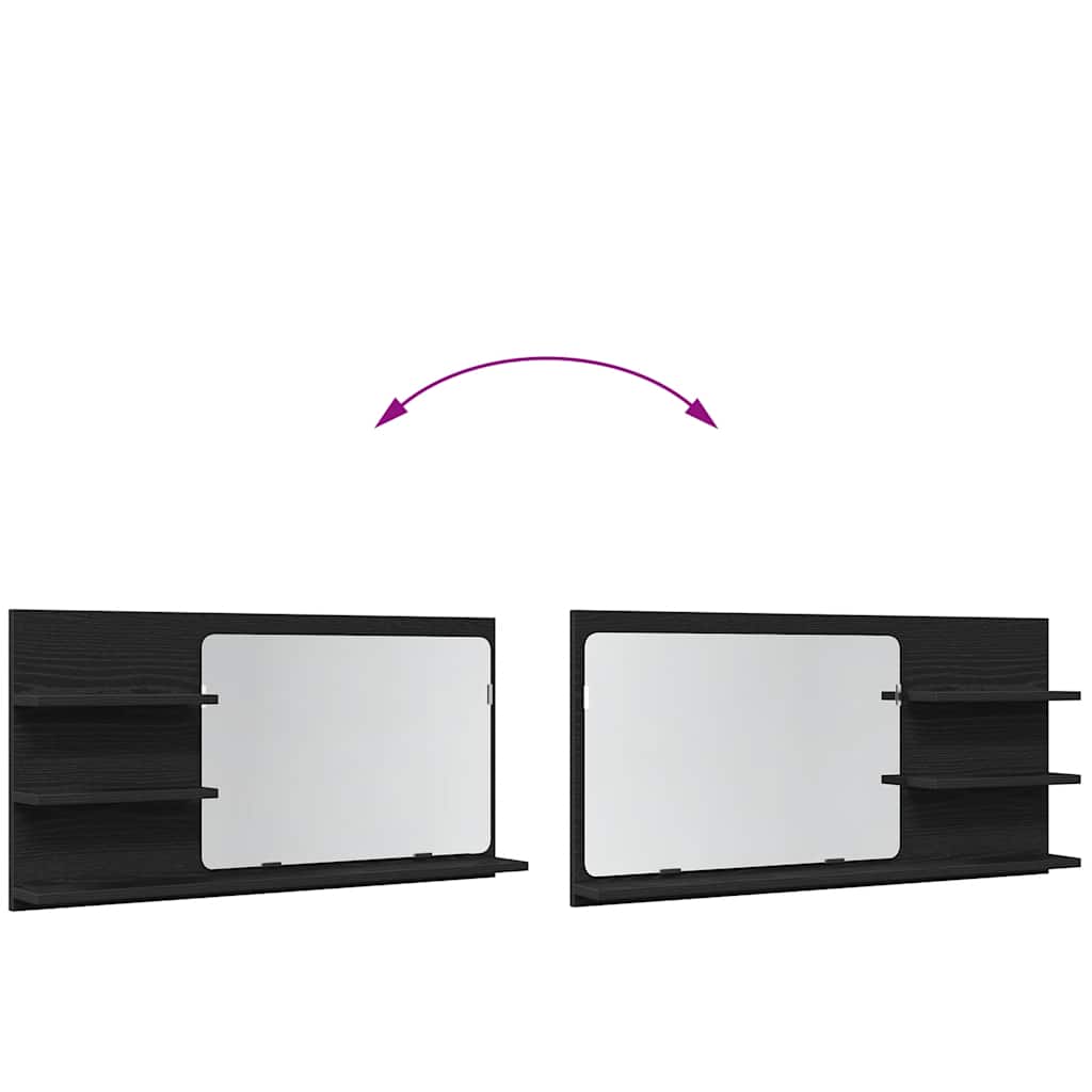 vidaXL Mobiletto con Specchio per Bagno Rovere Nero 90x11x45 cm in Legno Massello