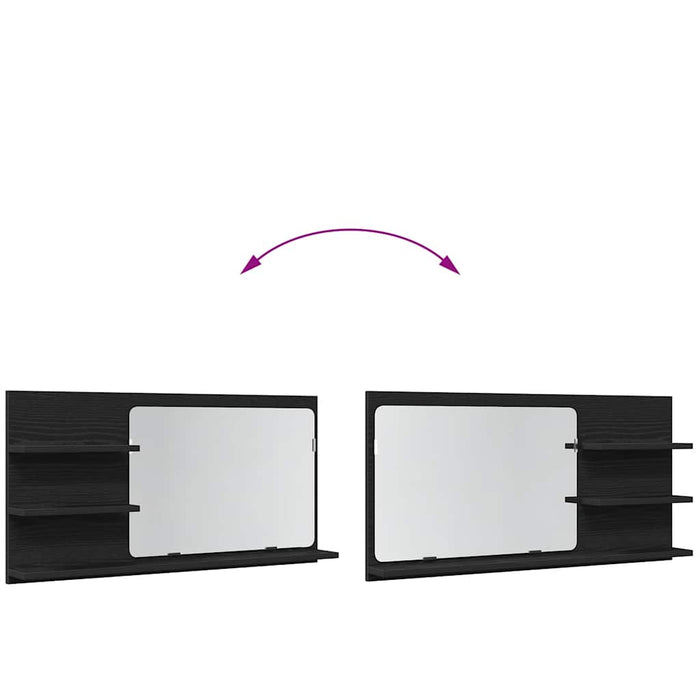 vidaXL Mobiletto con Specchio per Bagno Rovere Nero 90x11x45 cm in Legno Massello