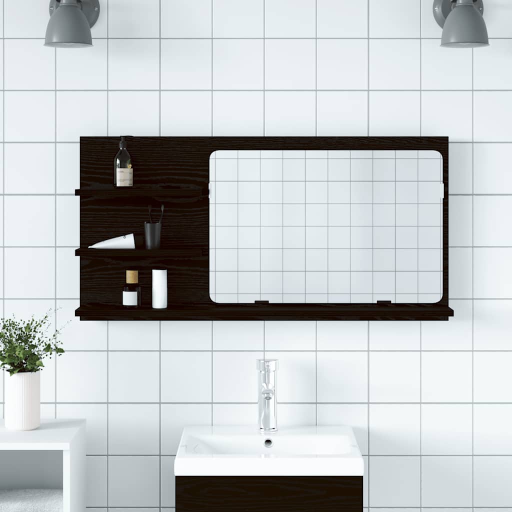 vidaXL Mobiletto con Specchio per Bagno Rovere Nero 90x11x45 cm in Legno Massello