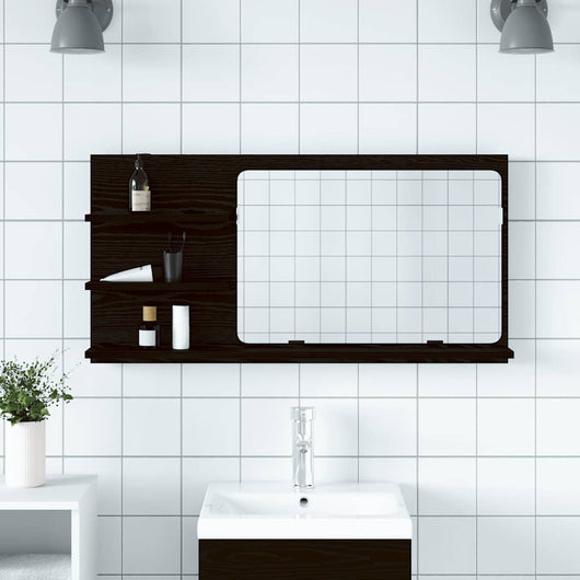vidaXL Mobiletto con Specchio per Bagno Rovere Nero 90x11x45 cm in Legno Massello