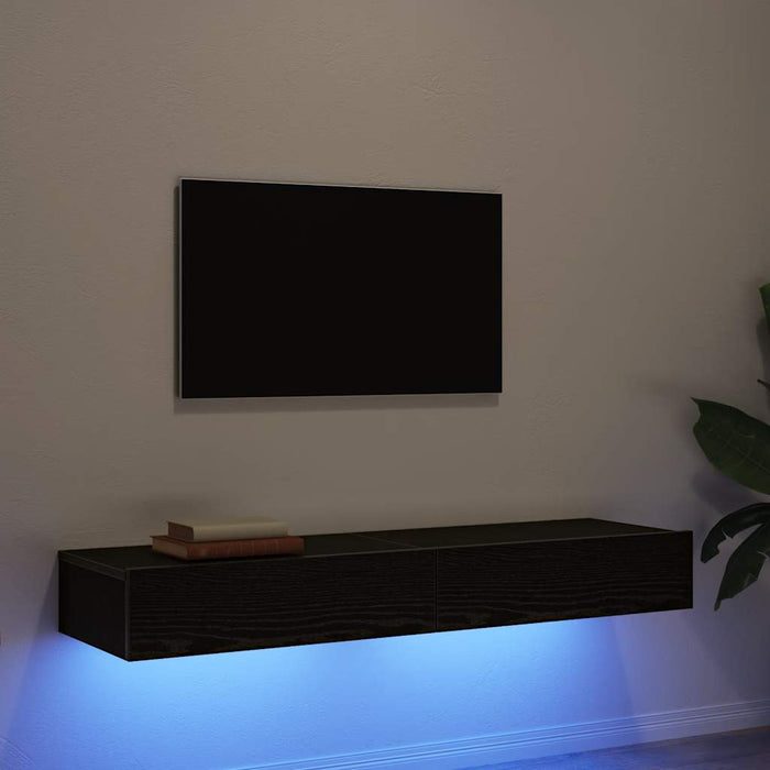 vidaXL Mobili Porta TV con Luci a LED 2 pz Rovere Nero 60x35x15,5 cm