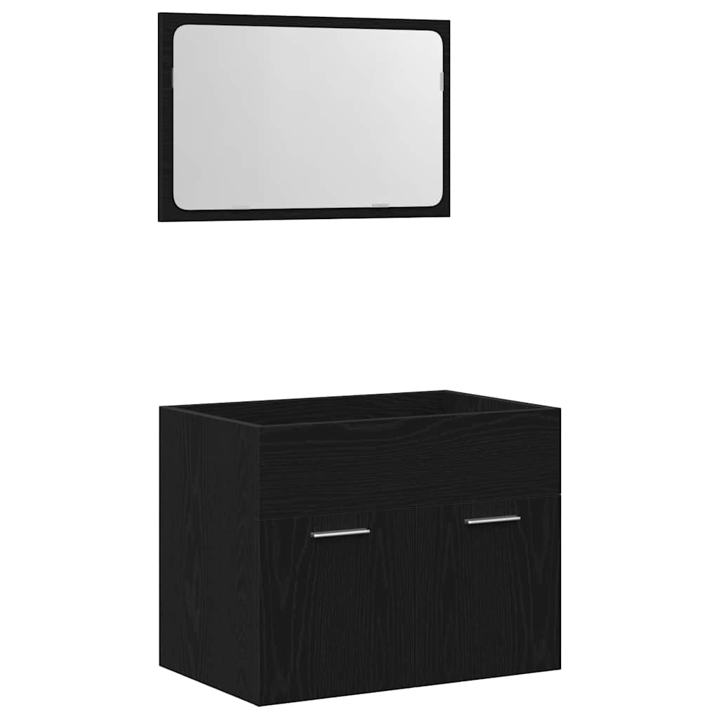 Set Mobili da Bagno 2 pz Rovere Nero in Legno Multistrato