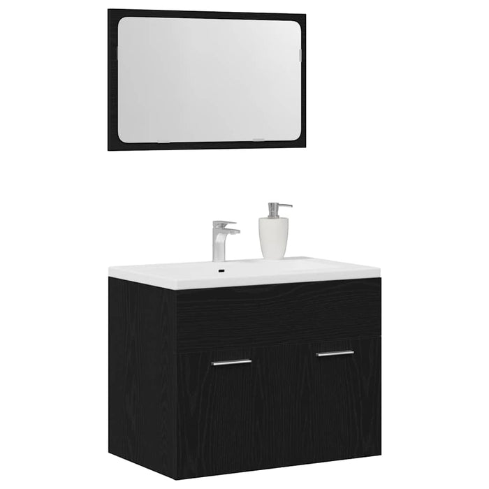 Set Mobili da Bagno 2 pz Rovere Nero in Legno Multistrato