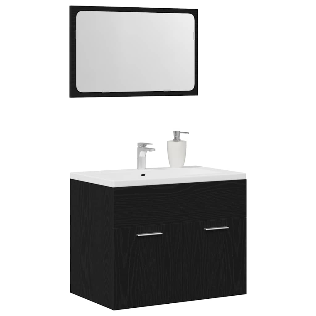 Set Mobili da Bagno 2 pz Rovere Nero in Legno Multistrato 862041