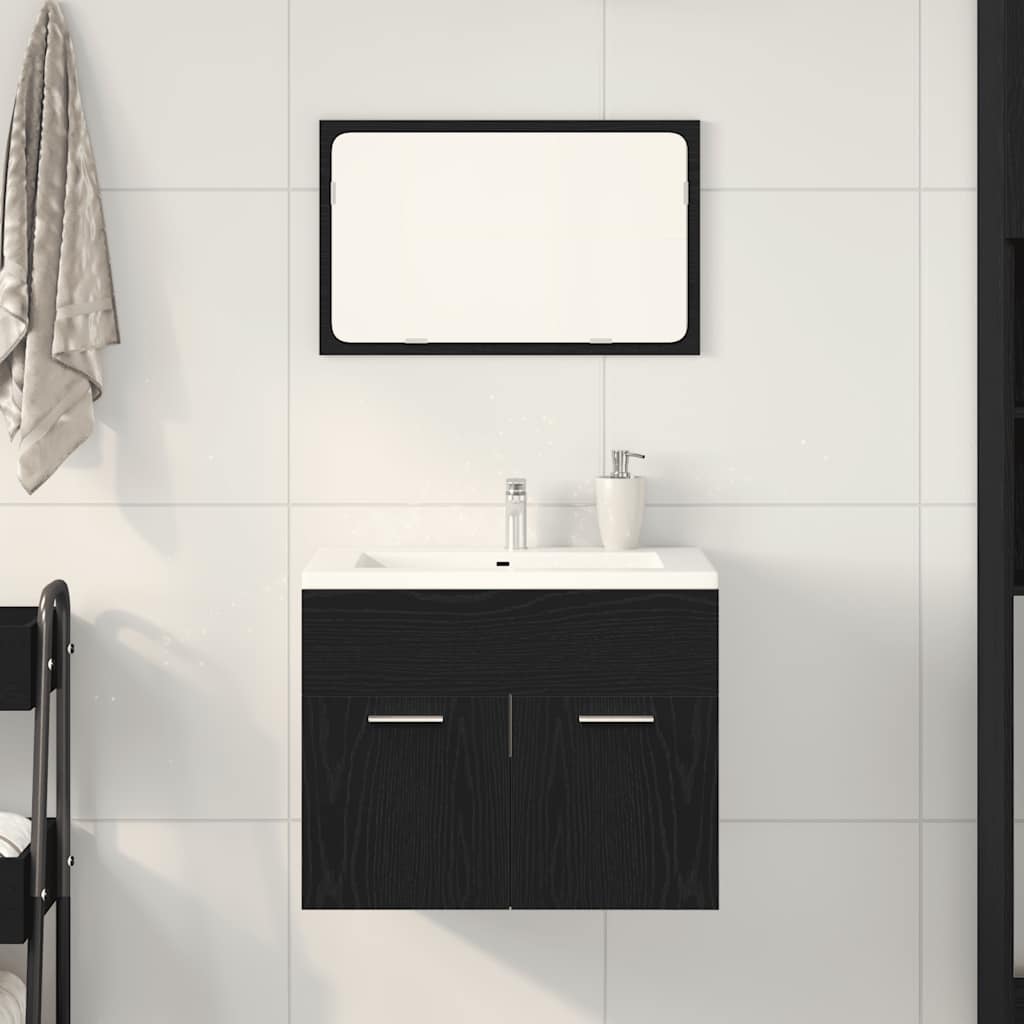 Set Mobili da Bagno 2 pz Rovere Nero in Legno Multistrato