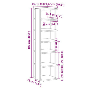 Scarpiera Rovere Rovere Nero 25x27x102 cm in Legno Multistrato 862066