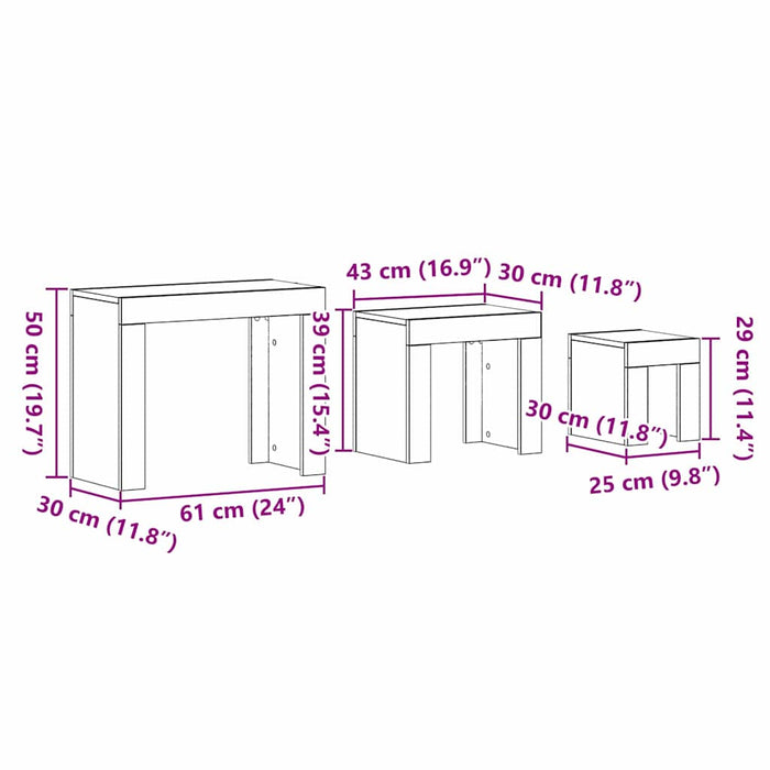 Tavolo Nesting 3 pcs Rovere nero 61 x 30 x 50 cm 862070