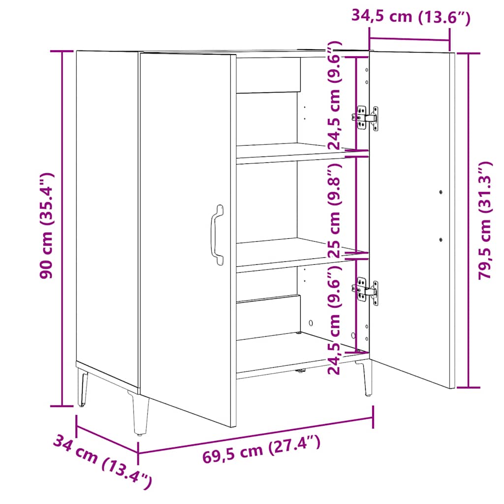vidaXL Credenza Rovere Nero 69,5x34x90 cm in Legno Multistrato