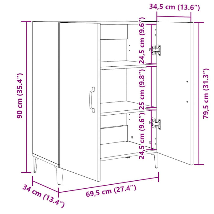 vidaXL Credenza Rovere Nero 69,5x34x90 cm in Legno Multistrato