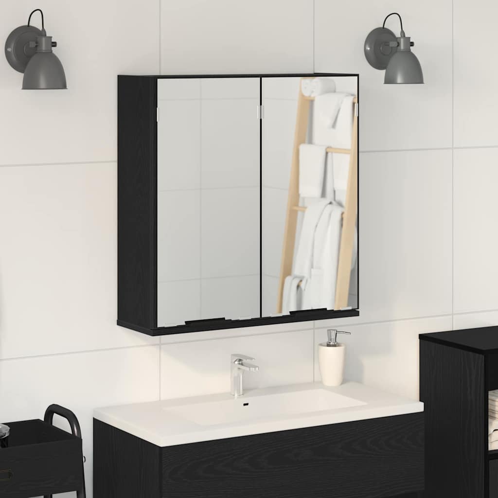 Mobiletto per specchio con porta-Armadietto a Specchio da Bagno Rovere Nero 64 x 20 x 67 cm