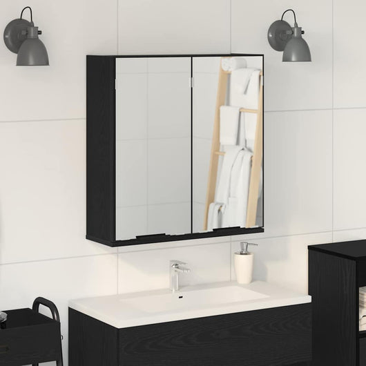 Mobiletto per specchio con porta-Armadietto a Specchio da Bagno Rovere Nero 64 x 20 x 67 cm