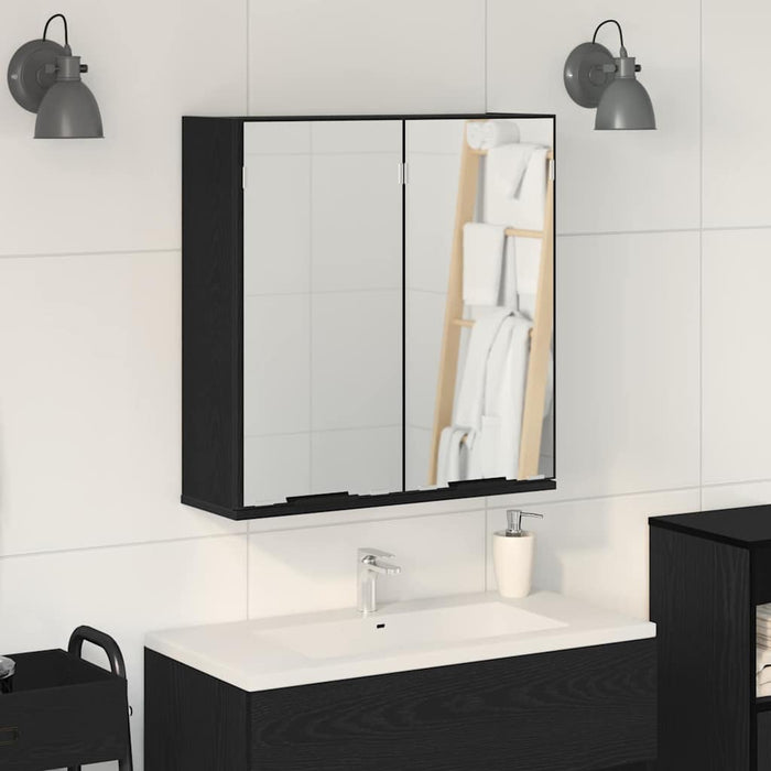 Mobiletto per specchio con porta-Armadietto a Specchio da Bagno Rovere Nero 64 x 20 x 67 cm