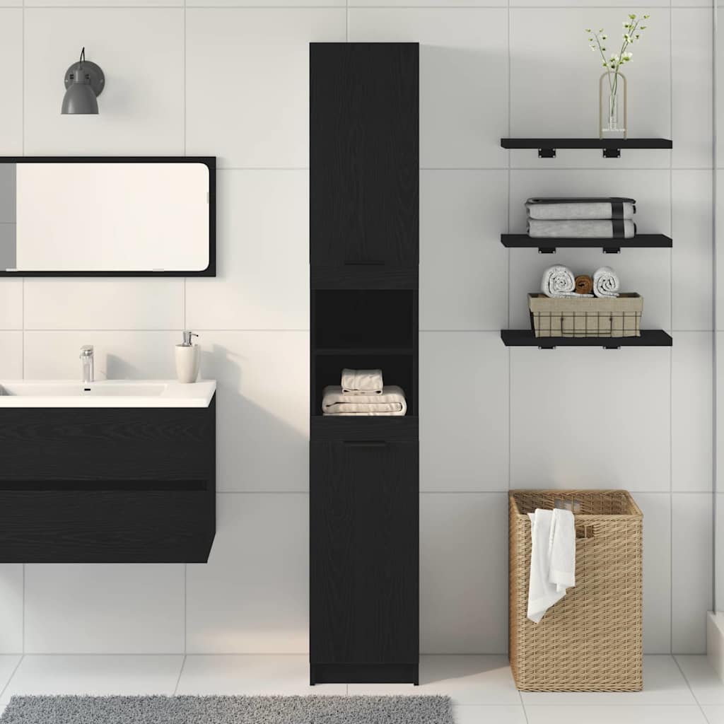 Mobile da Bagno con lo scaffale Rovere nero 32 x 34 x 188.5 cm 862097