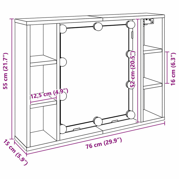 Mobiletto per specchio con specchio Rovere Nero 76 x 15 x 55 cm 862104