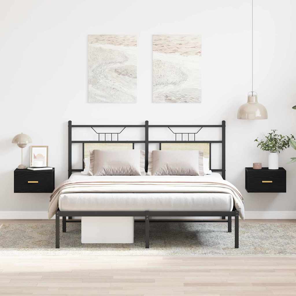 Mobiletto da comodino a parete con cassetto 2 pz-Set di 2 Tavolino da notte Rovere Nero 606913