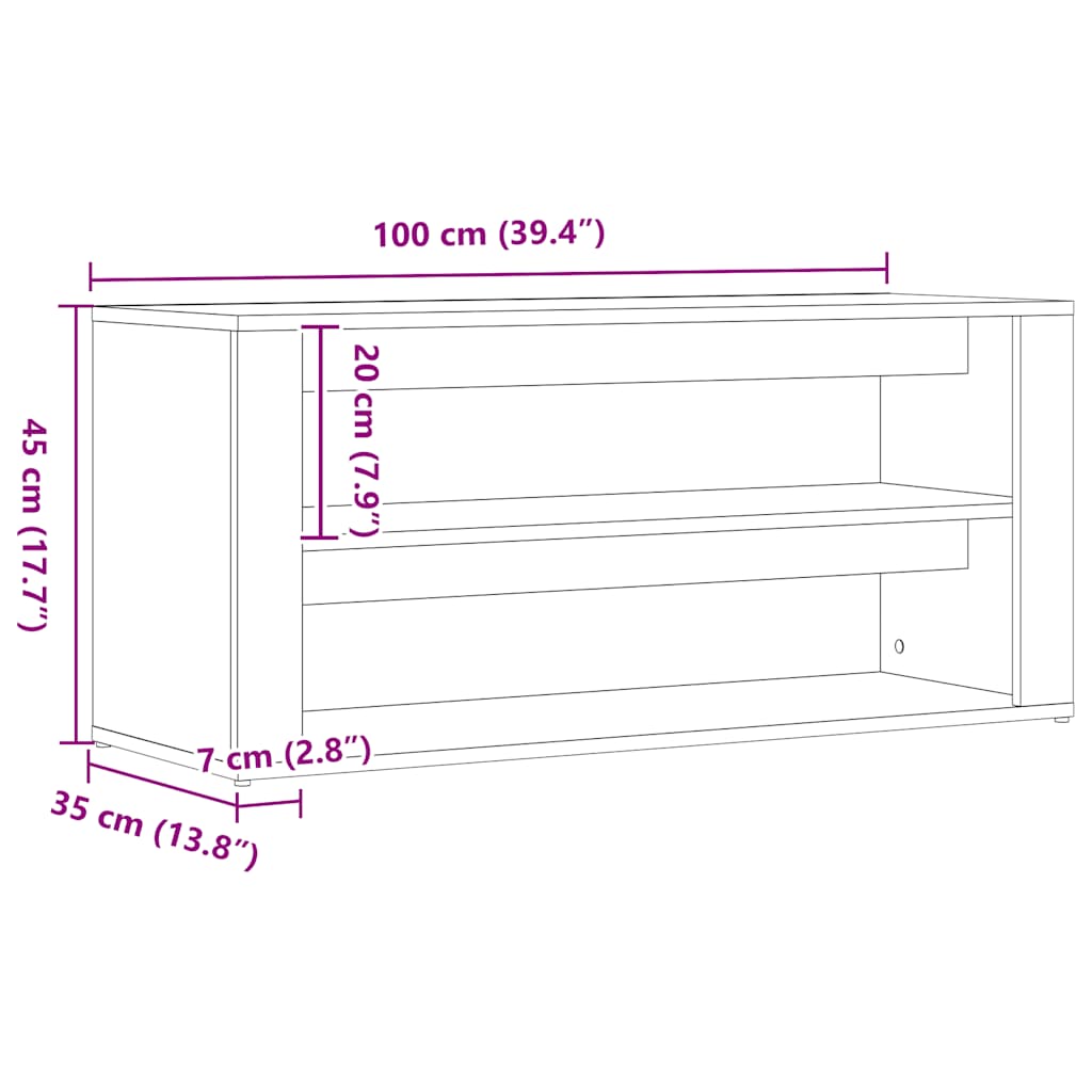 Panca Scarpiera Rovere Nero 100x35x45 cm in Legno di Argilla 862126