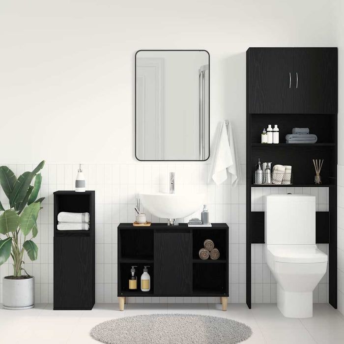 vidaXL Mobiletto per Lavabo Rovere Nero 80x33x60 cm in Legno Massello
