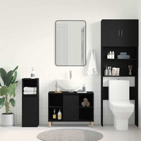 Mobiletto per Lavabo-Armadietto da bagno Rovere Nero 80x33x60 cm in Legno Massello