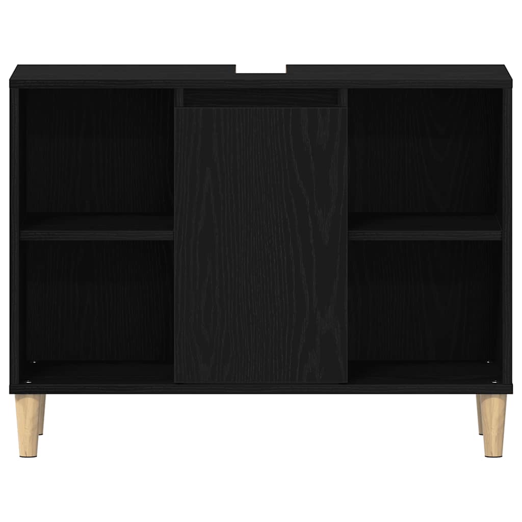 Mobiletto per Lavabo-Armadietto da bagno Rovere Nero 80x33x60 cm in Legno Massello