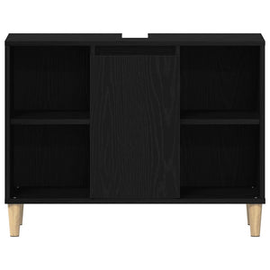 Mobiletto per Lavabo-Armadietto da bagno Rovere Nero 80x33x60 cm in Legno Massello
